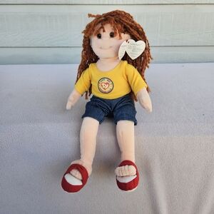 TY Beanie Boppers Cuddly Crystal Red Head Curly 2001 Soft Plush Doll 12"
